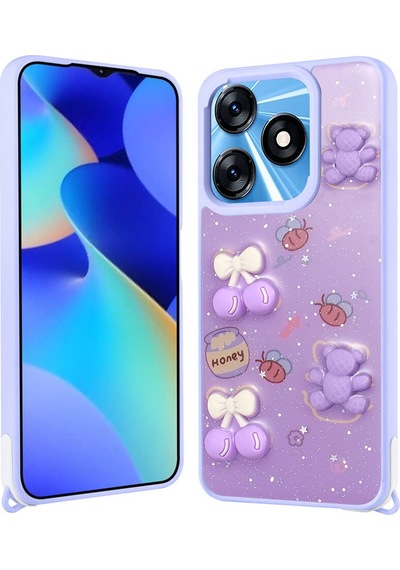 Tecno Spark 10c İle Uyumlu Kılıf Parlayan Sıvılı Simli Kabartma Figürlü Kapak