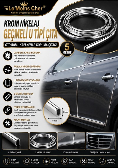 Alfa Romeo 156 Sportwagon Geçmeli U Tipi Çıta 5 Metre Krom Nikelaj Oto Kapı Koruma