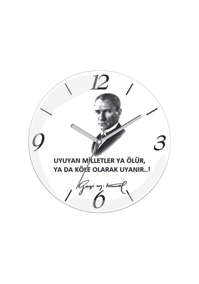 Atatürk Sessiz Bombeli Gerçek Cam Duvar Saati Siyah
