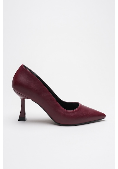 Alewomen Bordo Deri 10 Cm Topuklu Ernio Stiletto Kadın Ayakkabı Bordo