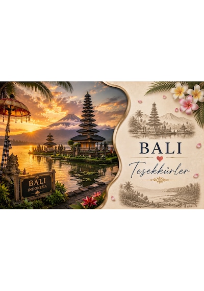 Bali Temalı Teşekkür Kartı 200 Gr Mat Fotoğraf Kağıdı Ultra Gerçekçi Baskı Hediyelik Paket Ve Sipariş Teşekkür Kartı