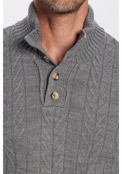 Tudors Erkek Slim Fit Dar Kesim Yumuşak Dokulu Desenli Dik Yaka Düğmeli Triko Gri Kazak-29887 Gri