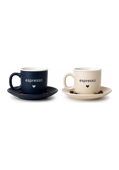 Espresso Fincan Takımı, Porselen, Lacivert Ve Krem Rengi, Fincan Ve Tabak Seti, 2'li Lacivert - Bej Diğer