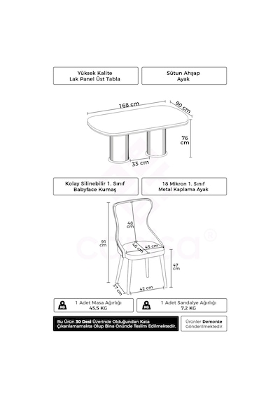 Canisa Galya Serisi Lak Panel 90x168 Sabit Sonata Mutfak Masa Takımı 6 Krem Sandalye Sonata Masa Krem Sandalye Canisa Galya Serisi Lak Panel 90x168 Sabit Sonata Mutfak Masa Takımı 6 Krem Sandalye Sonata Masa Krem Sandalye