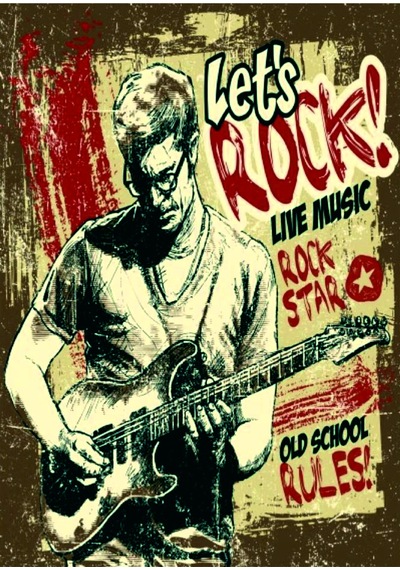Let's Rock Gitarist Temalı Ahşap Mdf Tablo Duvar Dekoru Eskitme Dekoratif Tablo