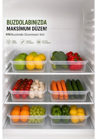 Porsima 4477 4'lü Şeffaf Buzdolabı Ve Dolap İçi Düzenleyici Organizer Seti 4 Lt 20x32x7 Cm