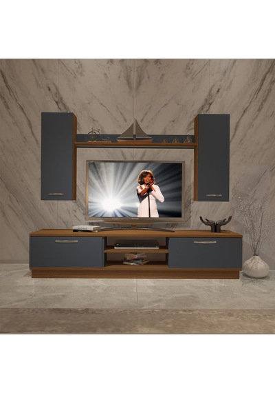 Decoraktiv Eko 5db Mdf Dvd Tv Ünitesi Tv Sehpası Ceviz - Antrasit