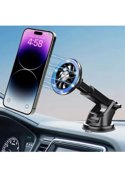 İphone 11 12 13 14 15 Pro Max Mıknatıslı Cama Gögse Yapışan Uzayan Oto Telefon Tutucu Stand Vantuzlu 360 Yuvarlak Halka