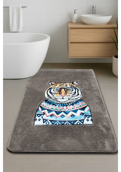 Logwe Taş Tekli Nakışlı Banyo Paspası ,kaymaz Tabanlı 60x100 Cm Taş-tek