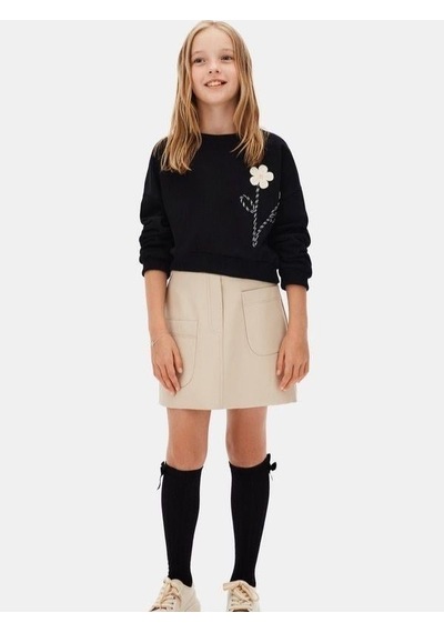 Kız Çocuk Çiçek Desenli Sweatshirt-16127 Siyah