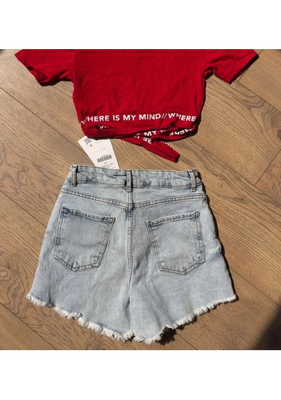 Eymenn Butik Kadın Yüksek Bel Denim Kot Şort Mavi