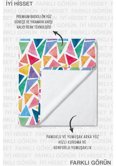 Geometrik Renkli Üçgen Plaj Havlusu - Modern Suluboya Çok Renkli Hızlı Kuruyan Mikrofiber Havlu Kuru Köpüğü
