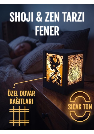 Serie Lumina Shoji Masa Ve Gece Lambası - Geyşa Figürlü Çiçekli Kamon Duvar Japon Feneri Sıcak Led Ambiyans Işığı