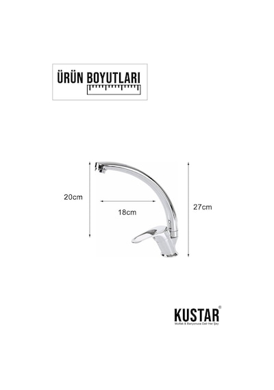 Kustar Kuğu Borulu Çift Girişli Mutfak Eviye Bataryası Krom