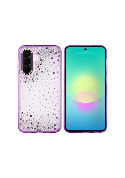 Maks Technology Samsung Uyumlu Galaxy A27 Kılıf Airbag Tasarımlı Damla Taşlı Şeffaf Mkst Pera Silikon Kapak - Mor