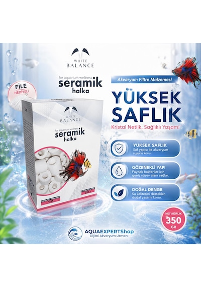 White Balance Seramik Halka - Akvaryum Filtre Malzemesi - Yüksek Saflık - File Hediyeli - 350 Gr