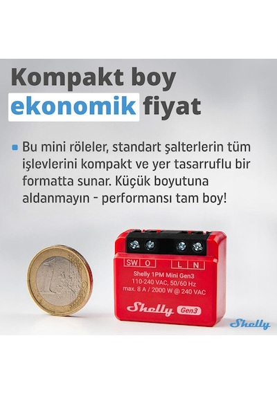 Shelly 1PM Mini Gen3 Enerji Ölçer Röle