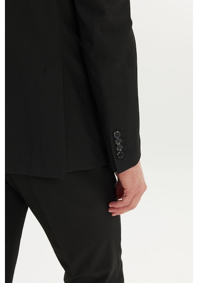 Ac&co Erkek Sıyah Slim Fit Dar Kesim Mono Yaka Gofre Desenli Takım Elbise Siyah