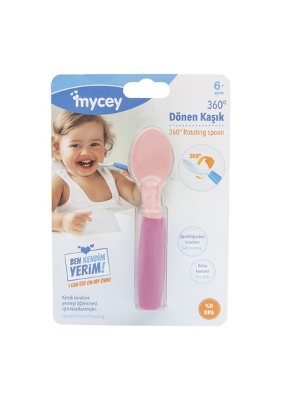 Mycey 360 - Derece Dönen Mama Bebek Kaşığı Pembe