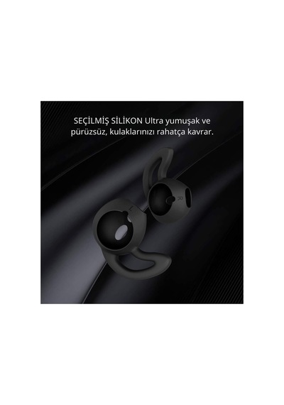 Apple Airpods 1 & 2 Uyumlu Silikon Kulaklık Uçları Kanatlı Anti-kayma Kılıf 1 Çift Siyah
