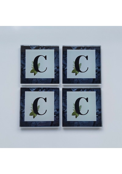 Decorita Cam Bardak Altlığı C Harfli Tasarım 4'lü Takım 10 x 10 CM Çok Renkli