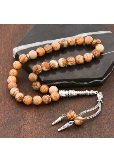 Doğaltaş Metal Püsküllü Jasper Taşı Tesbih