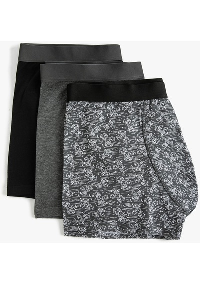 Koton 3'Lü Boxer Seti Palmiye Baskılı Çok Renkli Siyah 4Slm90025Mk Siyah