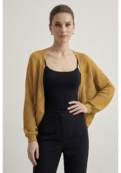 Neden Tekstil Premium Ajurlu İnce Triko Bolero Hırka - Hardal