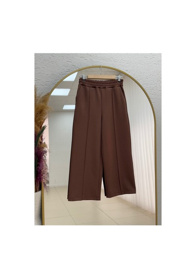 Unika Boutique Zayna Bol Paça Çımalı Skuba Dalgıç Pantolon-mt3555 Beyaz Kahverengi