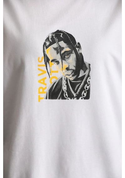 Kadın Baskılı T-shirt Kısa Kol Bisiklet Yaka Oversize Rahat Kalıp Günlük Tişört - Beyaz