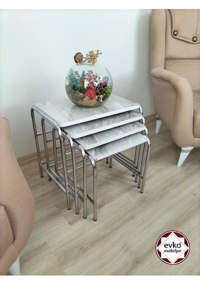 Evko Mobilya Buket Sehpa, 4'lü Zigon  Sehpa, Servis Sehpası, Iç Içe Geçen Sehpa, Ahşap Sehpa,  Dikdörtgen Sehpa