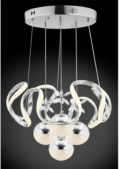 Luna Krom Kristal Çiçek Detaylı 4 Lü Modern Sarkıt Avize Salon Ve Yemek Odası Aydınlatması Gümüş Gümüş