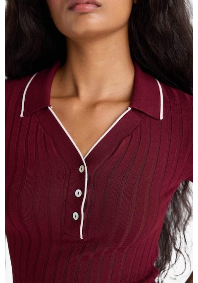 Defacto Fitted Polo Yaka Triko Kısa Kollu Kazak F7771ax25aubr59 Bordo