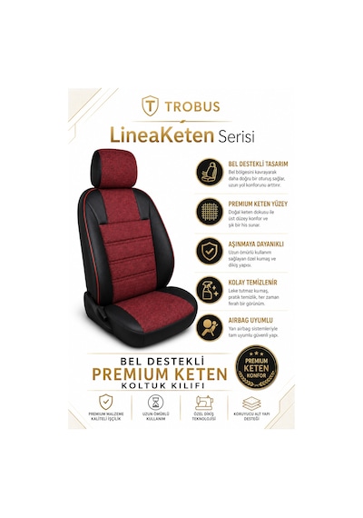 Renault Broadway 1990-2000 Uyumlu Lineaketen Serisi Ortopedik Bordo Kırmızı Koltuk Kılıfı