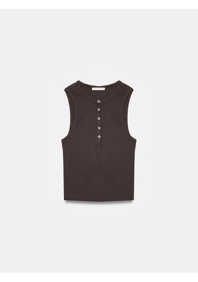 Dilvin 21005 Düğme Detaylı Crop Top-koyu Kahve