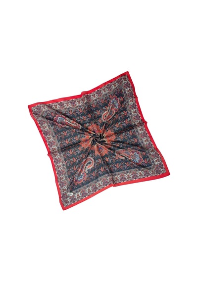 Mim Eşarp Prime Pamuk Etnik Desenli Eşarp 90x90 Cm Kırmızı - Koyu Lacivert