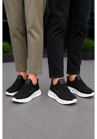 Homiro Unisex Triko Sneaker Hafif Taban Günlük Spor Ayakkabı SİYAH-BEYAZ