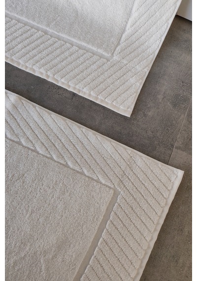2'li Diyagonal Çizgili Ayak Havlusu Seti - %100 Pamuk Havlu Takımı - 50x70 Cm Krem Krem