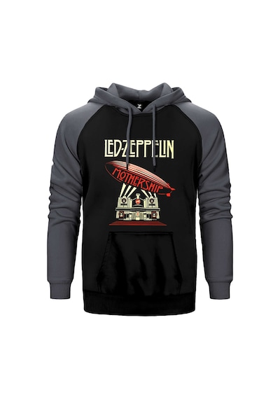 Led Zeppelin Mothership Gri Renk Reglan Kol Kapşonlu Sweatshirt Gri