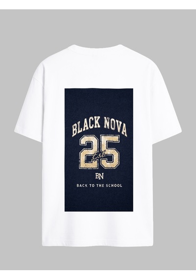 Black Nova Oversize Baskılı Unisex Tişört Class 25 Beyaz