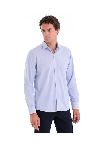 Hatemoğlu Mavi Comfort Fit Çizgili 100% Pamuk Slim Yaka Uzun Kollu Casual Mavi