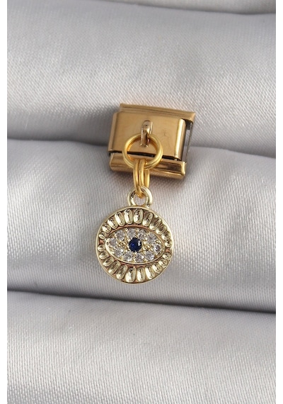 316l Çelik Gold Renk Sallantı Zirkon Taşlı Göz Model Nomination Charm
