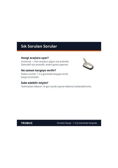 Trobus Süs Anten Audi Tipi Tabanlı 9x6x7 Cm Gri