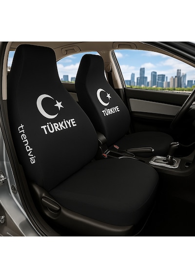 Türkiye Ay Yıldız Bayraklı Siyah Renk Ön Ve Arka Oto Koltuk Kılıfı Seti Penye Servis Tipi Koltuk Koruyucu