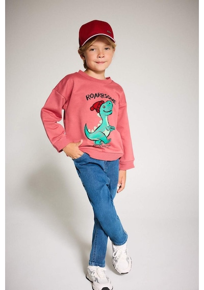 Defacto Erkek Bebek Bisiklet Yaka Dinozor Baskılı İçi Yumuşak Tüylü Sweatshirt F4531a525aubr116 Bordo