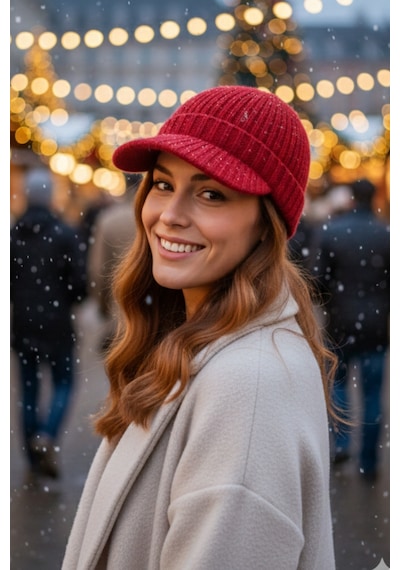 Ritagarcia Premium Soft Örgü Şapka / Bere - Siperli Kışlık Cap Şapka Kırmızı