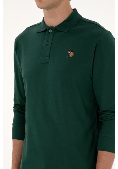 U.S. Polo Assn. Erkek Regular Fit Polo Yaka Koyu Yeşil Basic Sweatshirt 50313772-VR079