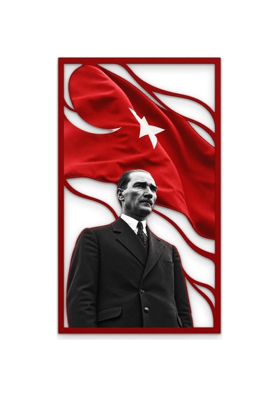 Ay Yıldızlı Bayrak Ve Atatürk Portresi - Metal Tablo - Dec0287 38 X 65 Cm Çok Renkli