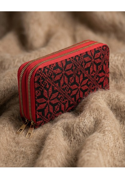 Zaytoon Filistin Geleneksel Kırmızı Nakışlı Çift Fermuarlı Kadın Büyük Cüzdeni 20 X 10 Cm A100026 Kirmizi