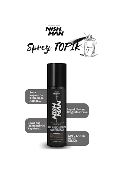 Touch Up Sprey / Saç Dolgunlaştırıcı Ve Seyrek Kapatıcı / Suda Yağmurda Akmaz / Koyu Kahve 100 Ml